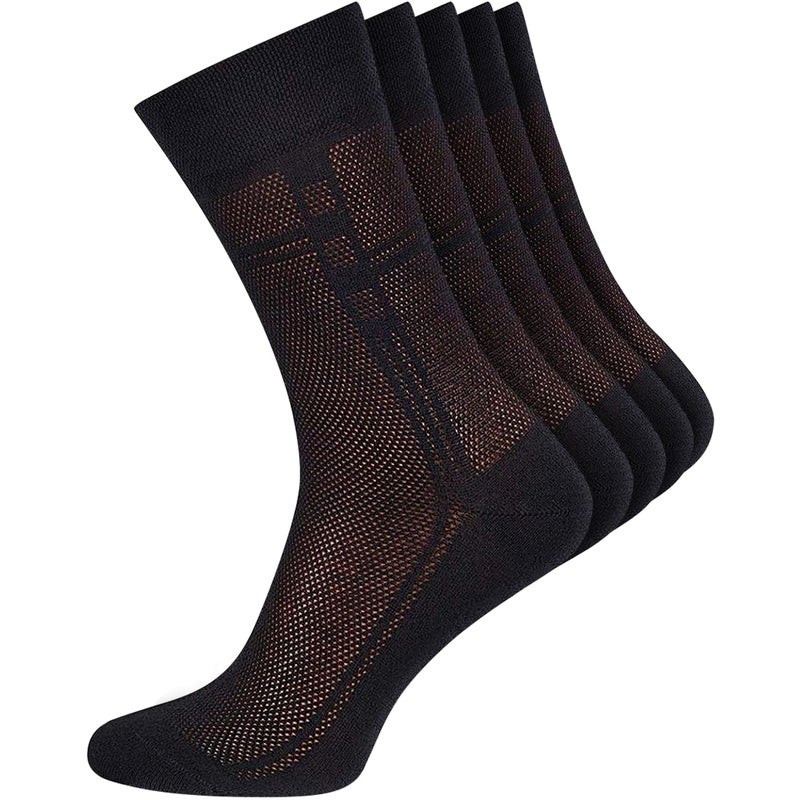 Duna 5 Pairs Cotton Mens Dress Socks - Ultra Thin Breathable Lightweight Crew Length Formal Suit Socks size 9-11 Black - Image 1